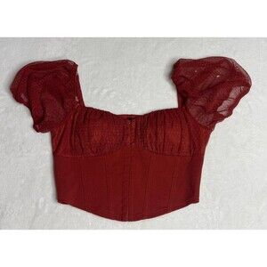 Women’s L- Windsor Total Sweetheart Puff Sleeve Corset Top Rust Red